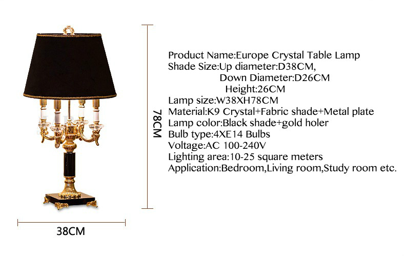 black shade luxruy e14 candle k9 crystal table lamp fashion europe table lamp living room/bedroom lamp brief bed-lighting