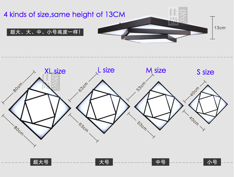 brief acrylic square led ceiling light modern fashion wrought iron bedroom ceiling lights 85-265v 63x63cm,80x80cm