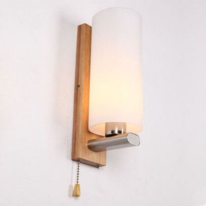 brief glass wall lamp bed-lighting bedroom solid wood wall lamp with switch single-head dresser mirror light bathroom lighting