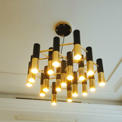 delightfull ike black and gold metal aluminum tube chandelier lamp italy modern design suspension light for dinning restaurant