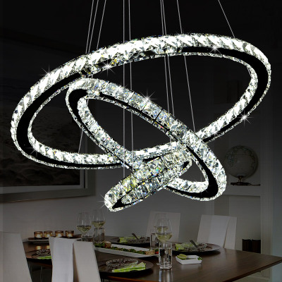 diamond ring led crystal pendant light modern led lighting circles hanging lamp 3 rings clear/amber crystal 220v/110v