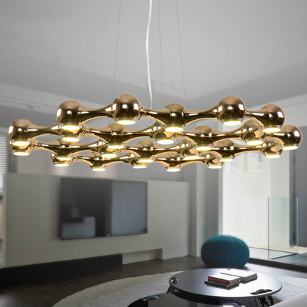 dna molecules iron beanstalk led lamp creative plating metal pendant light living/dinning room hanging lamp chrome/gold color