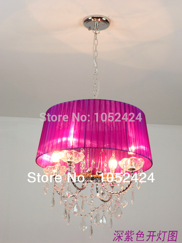 elegant chandelier 4 lights fabric crystal metal plating bed room, dinning room with 12colors#ck9001purple