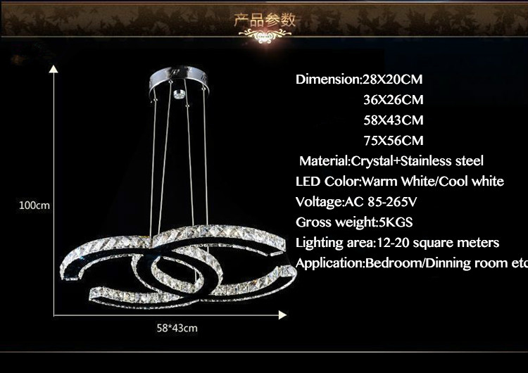 led crystal lamp creative restaurant cord pendant lighting fixture contemporary style crystal 2c circle hanging lamp 110-240v ac