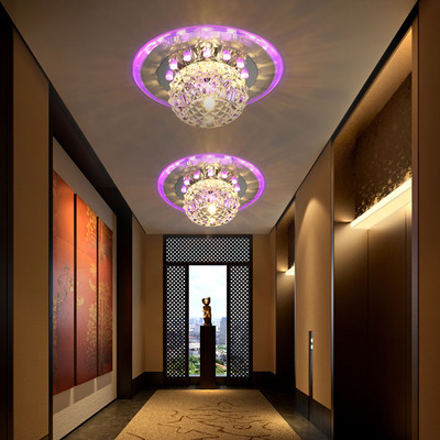 modern crystal ceiling lamp led 3w/5w round aisle ceiling lights entrance hallway lights ac90-260v purple/blue/rgb colors