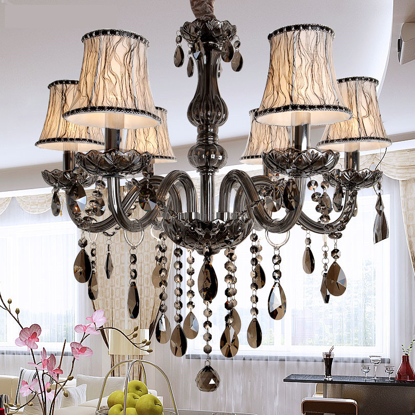 modern led crystal chandeliers 6 lights for kitchen room livingroom bedroom gray color k9 crystalchandelier