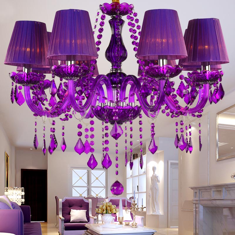 modern led crystal chandeliers 6 lights for kitchen room livingroom bedroom purple color k9 crystalchandelier