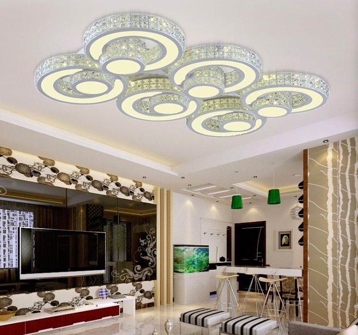 new arrivel modern crystal ceiling lighting remote control 3 colors adjustable plafondlamp creative living room light fixture