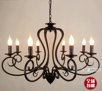 nordic brief black bedroom chandelier lighting lamp suspension luminaire simple iron chain pendant 8pcs e14 candle chandelier