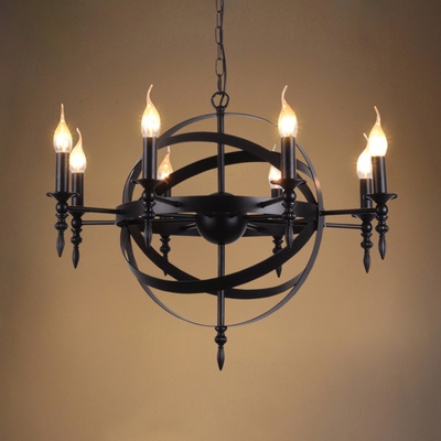 nordic rh loft vintage american rural countryside creative restaurant bar wrought iron pendant circle the globe lamp lighting