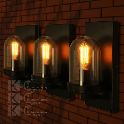 retro industrial glass lampshade iron wall lamp el hallway/balconey vintage porch light light american style wall sconce
