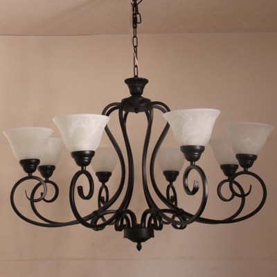 vintage america country 8 heads glass chandeliers black iron chandelier pendant bedroom brief style tawny/white glass lampshade