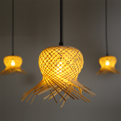 vintage loft spider pendant lamp hand knitted bamboo shade g4 bulb creative interior home decor lighting diy 6 arms/9 arms