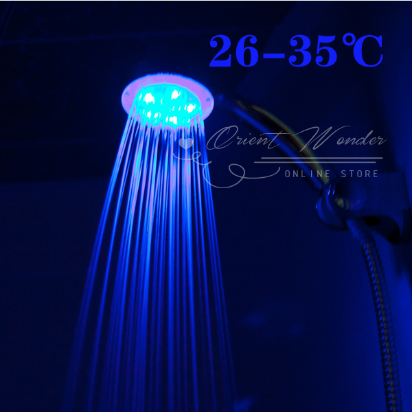 20 pcs/lot magic 3 color led shower head of rgb light ,temperature control light change self-power bath faucet
