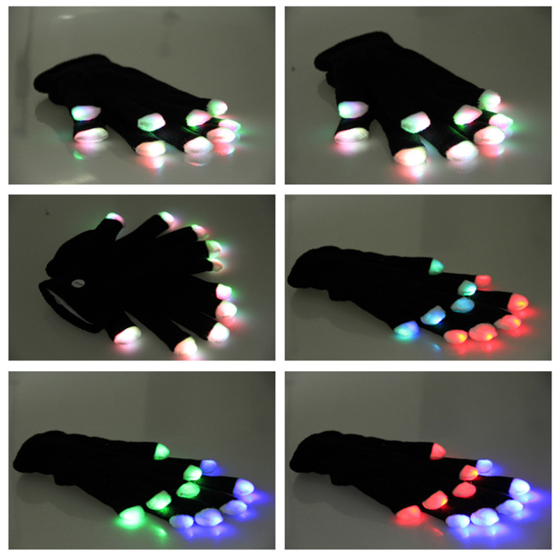 20pcs (10pairs) flash led gloves black magic glowing flashing fingertip light knitting gloves for party accessory