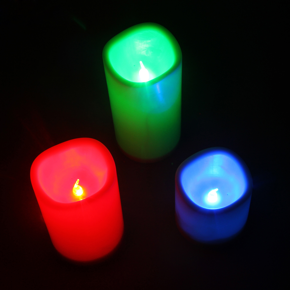 3pcs/set led remote control electronic wax candle light battery operated multicolor changing wedding party decoration tea lights
