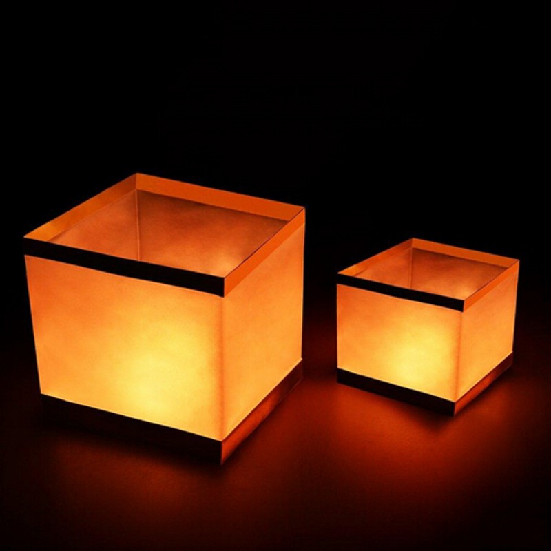 (50pcs/lot) 15cm waterproof chinese square water floating candle wishing paper lanterns yellow light party birthday decration