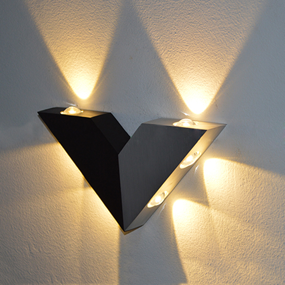 6w 6 led v shape wall sconce ac 95-260v modern triangle aluminum wall light warm white for home lighting decoration