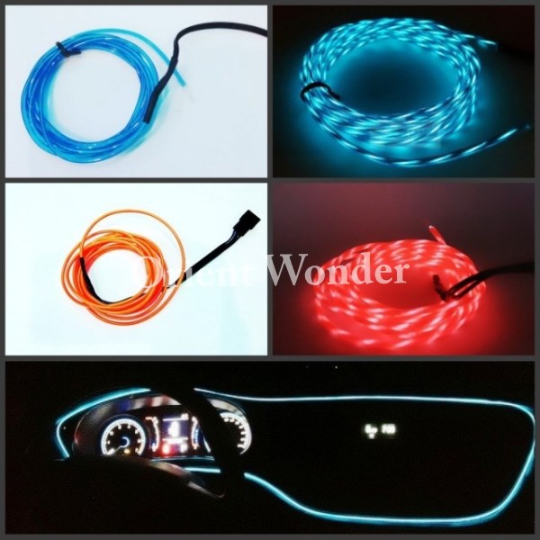 flexible neon el wire light 3m glow electroluminescent car party decoration rope tube line colors option