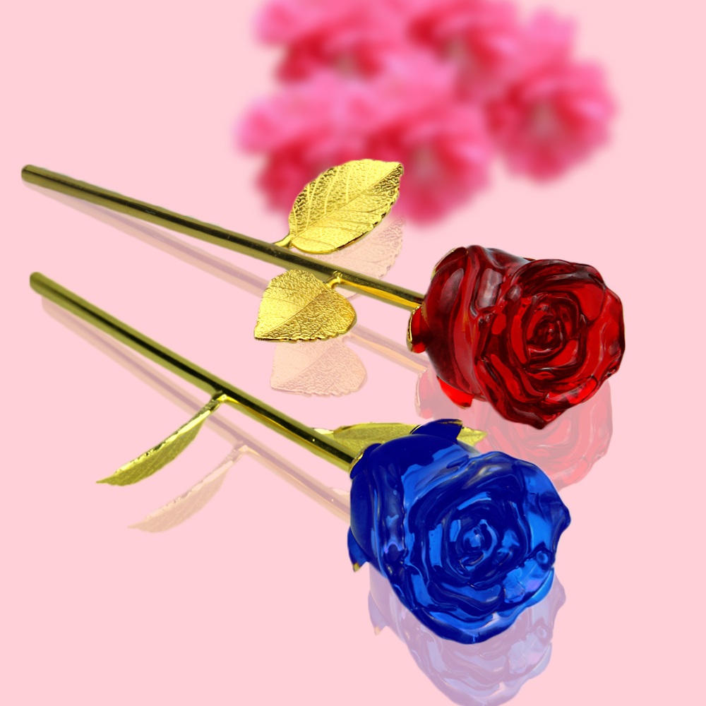 fresh crystal rose flower red and blue color romantic birthday valentine's gift for ladies love home wedding decoration