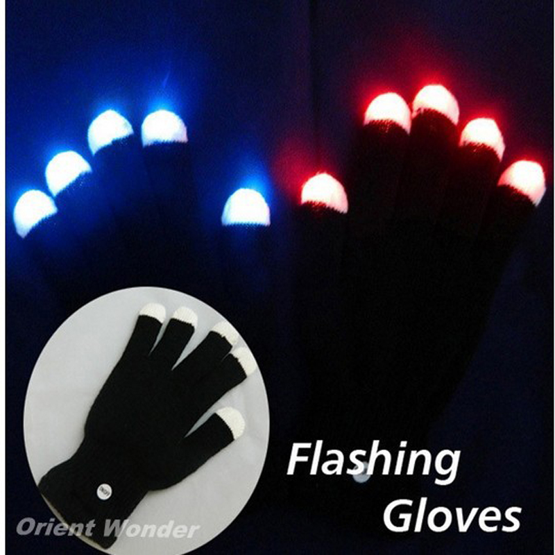 led gloves rave 100pcs (50 pairs) light flashing finger lighting glow mittens magic black gloves party accessory