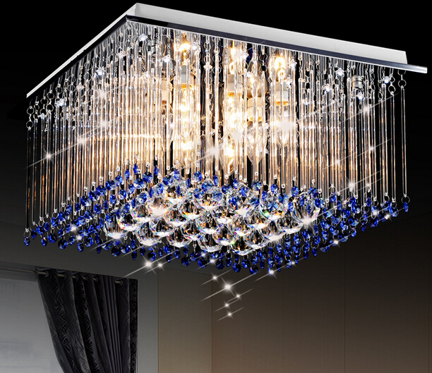 modern blue chandelier crystal lamp square crystal light for bedroom decorative lighting fixtures