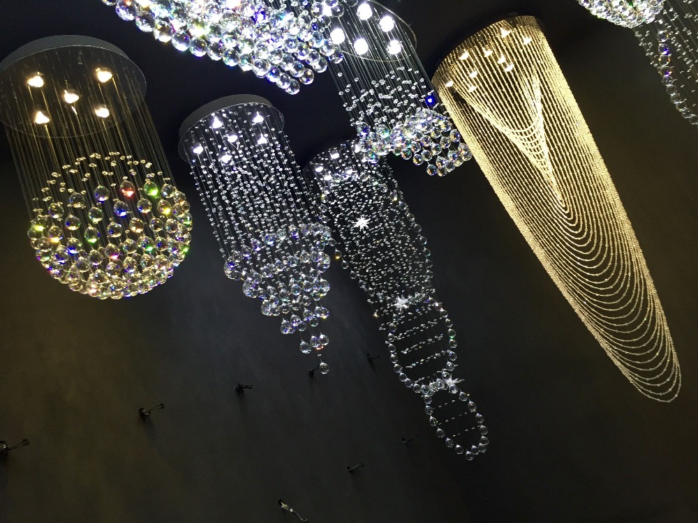 new modern long crystal chandelier light for hall lobby crystal lamp