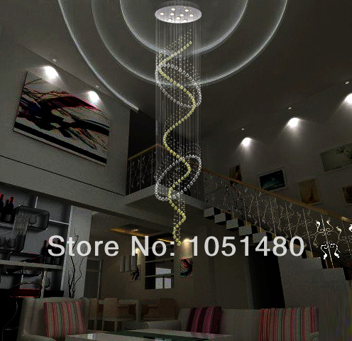 new spiral design luxury crystal chandelier lampadari moderni hang wire stairwell chandelier