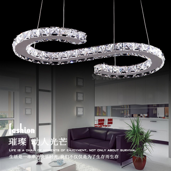 s shape led pendant light crystal lighting 90-260v dinning room, foyer room