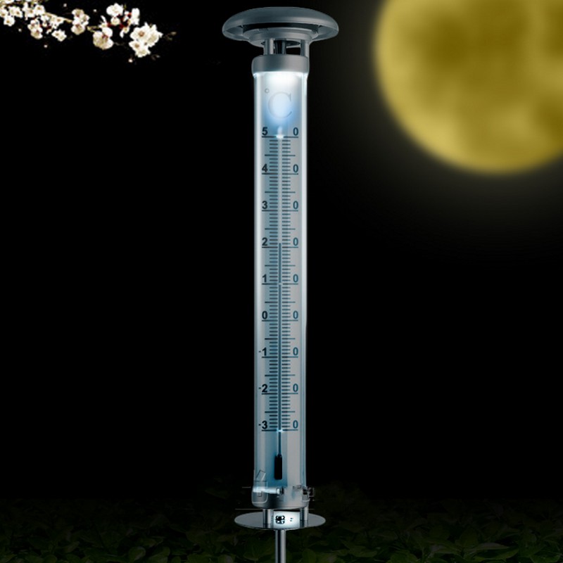 ,solar powered led thermometer light,outdoor landscape garden yard lawn light