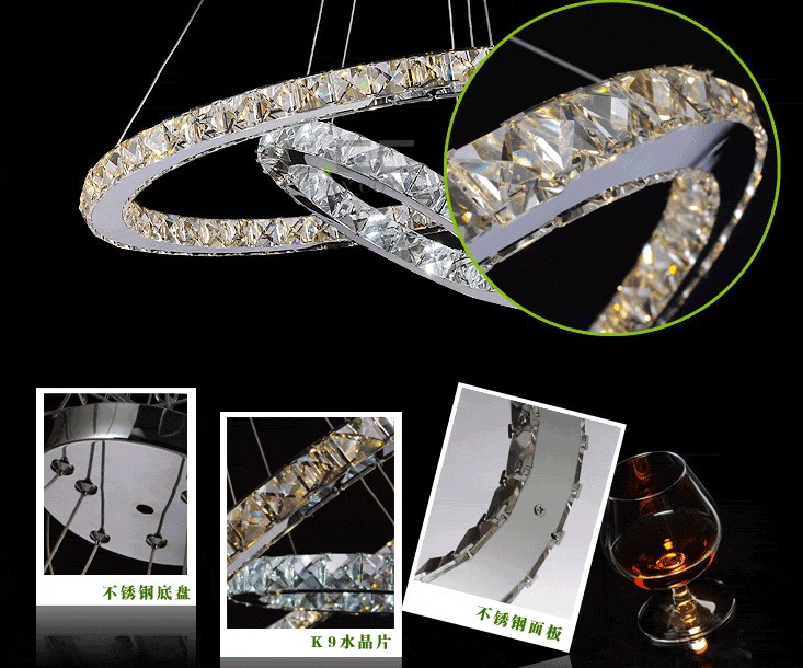 diamond ring led crystal chandelier light modern led lighting circles lamp dia80*60*40cm 110v-220v