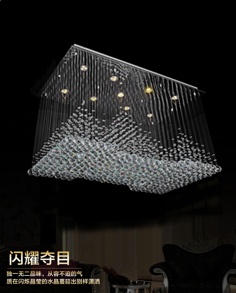 factory direct rectangular chandelier crystal lighting , lustre foyer lights , contemporary crystal lamp