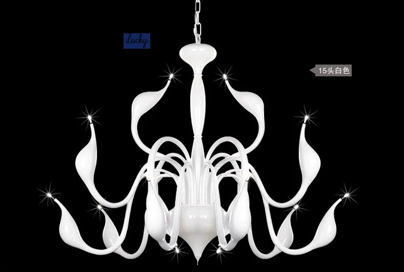fedex 18 light swan white chandelier led light, chrome plated swan light(silve,red,white ,black)