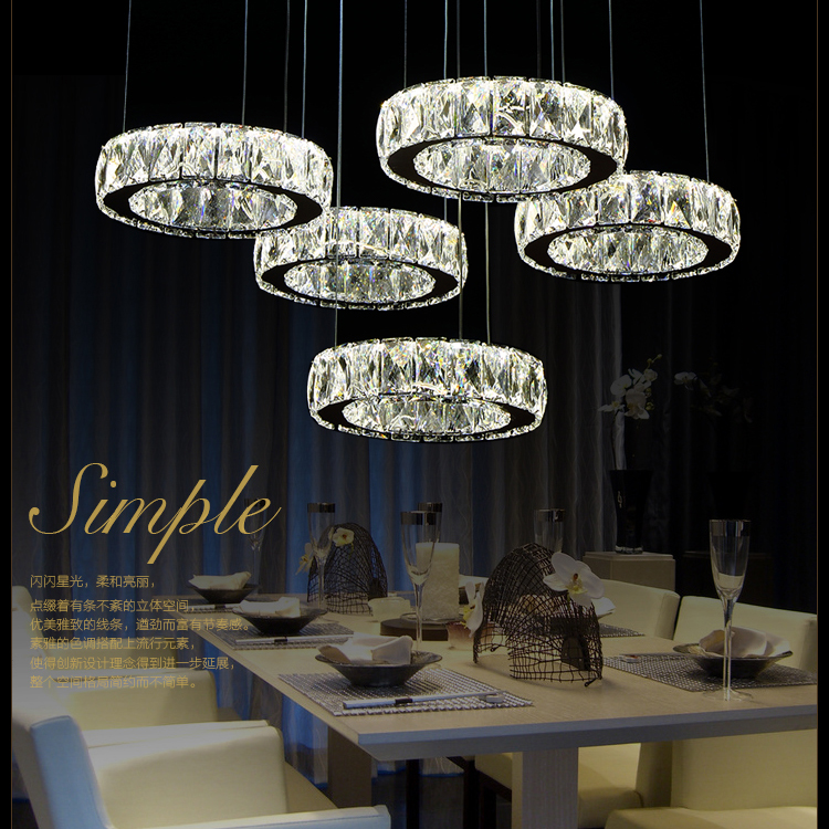 led crystal 5 rings pendant lamp 5-40w creative restaurant cord pendant lighting fixtures contemporary style 110-240v ac