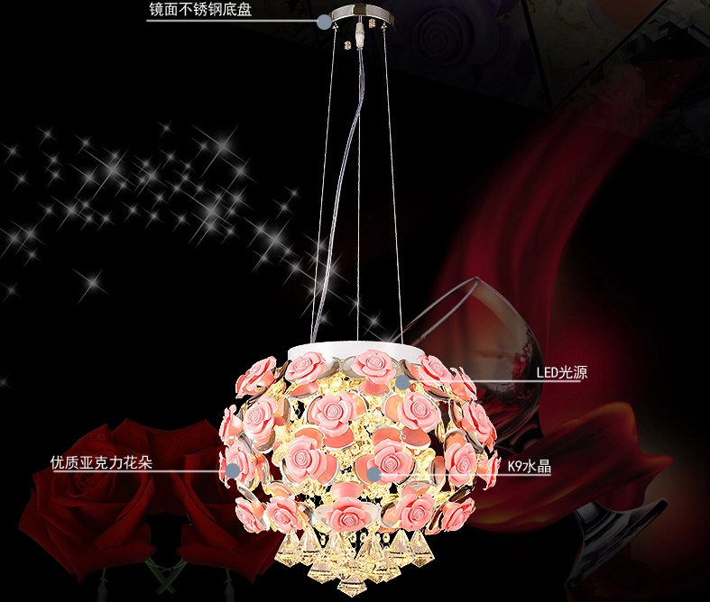 modern flower shape crystal led chandelier restaurant light roses shaped lamp shade dia 450mm