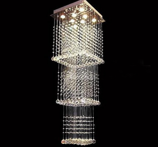 modern lighting lustres de lamparas crystal square chandelier led light l60*w60*h150cm, stairway chandeliers