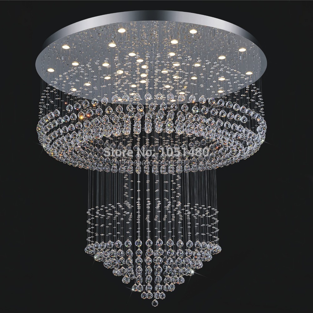 new flush mount modern luxury crystal chandeliers dia80*h200cm lustres el lobby chandelier lighting