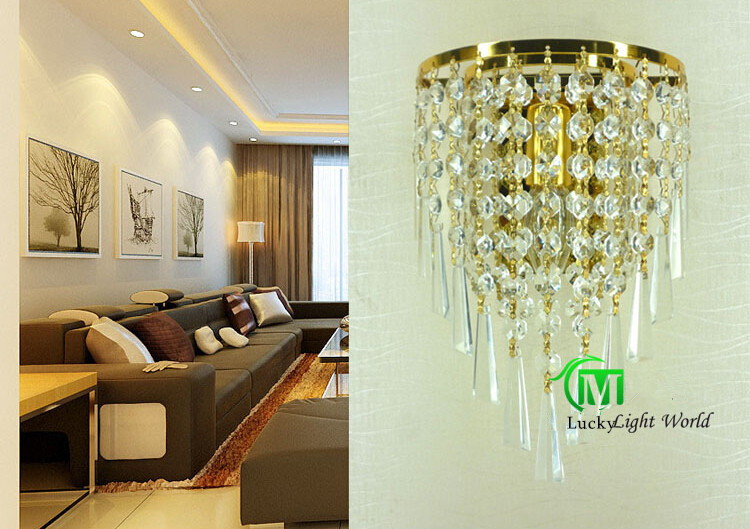 new modern fashion crystal wall light silver gold brown grey 4 color with pull switch