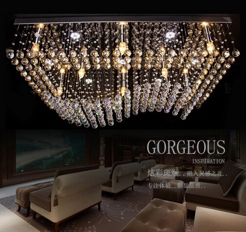 new rectangle wave crystal light modern chandelier ,remote controlled large foyer chandeliers