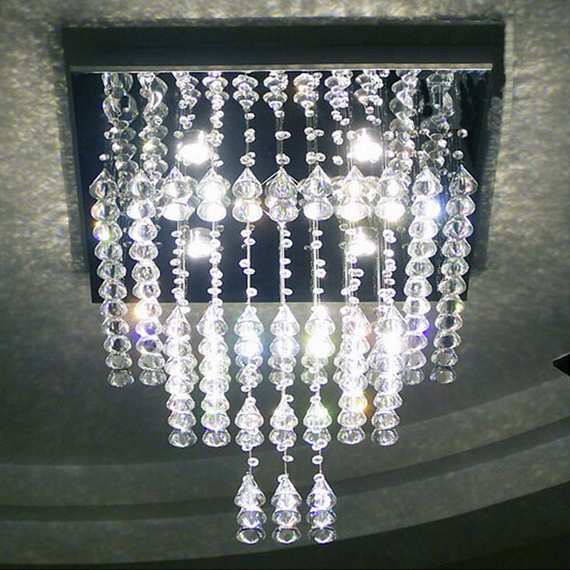 new square design crystal chandelier modern led living lights lustre de cristal indoor lighting guarantee