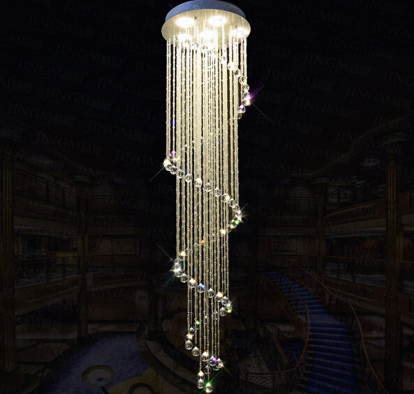 selling flush mount crystal spiral chandelier dia50*200cm modern crystal lamps stairs lighting