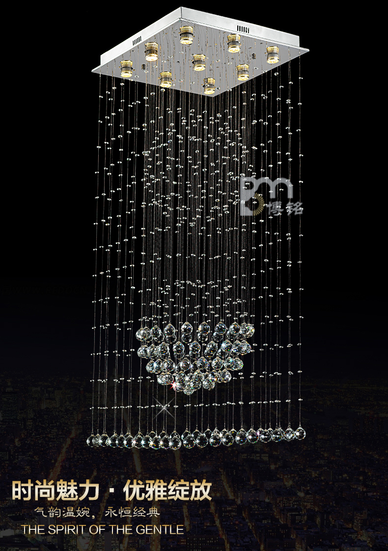 wholes square modern crystal chandelier stairs l600*w600*h1500mm crystal lamp home light