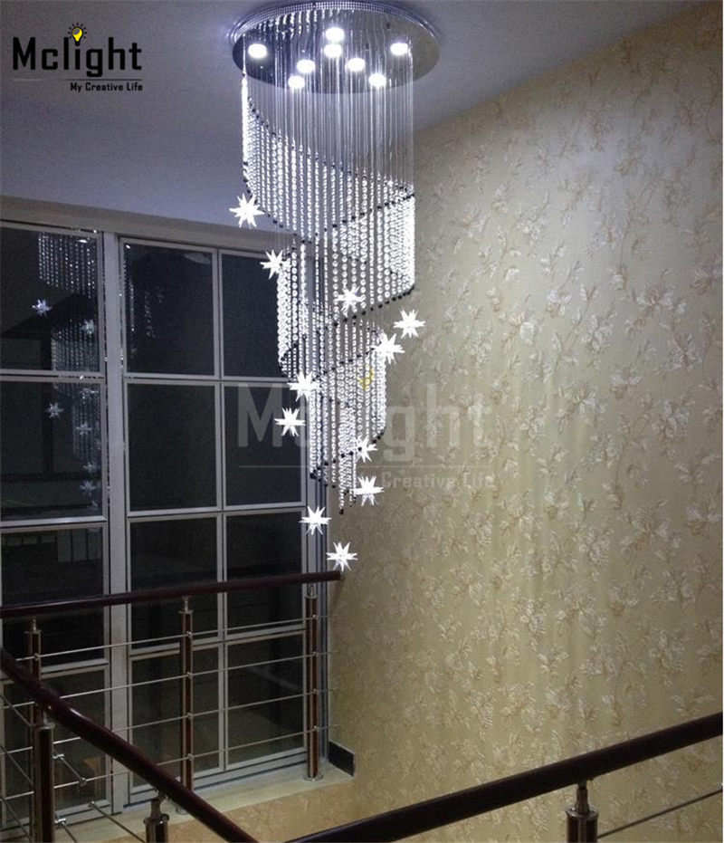 2015 new style moon and star spiral design crystal chandelier lustre stair light fixture guaranteed