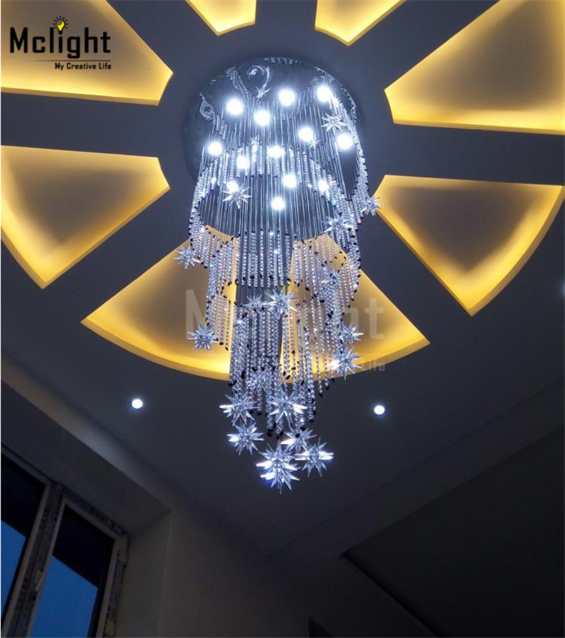 2015 new style moon and star spiral design crystal chandelier lustre stair light fixture guaranteed