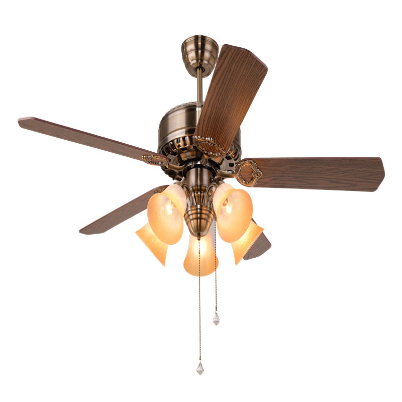 25w ceiling fan crystal living room ceiling fans with lights and 5 pcs wooden blade
