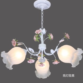chandelier decorative with pink ceramic rose flower for living room, dinner room & bedroom 3 lights