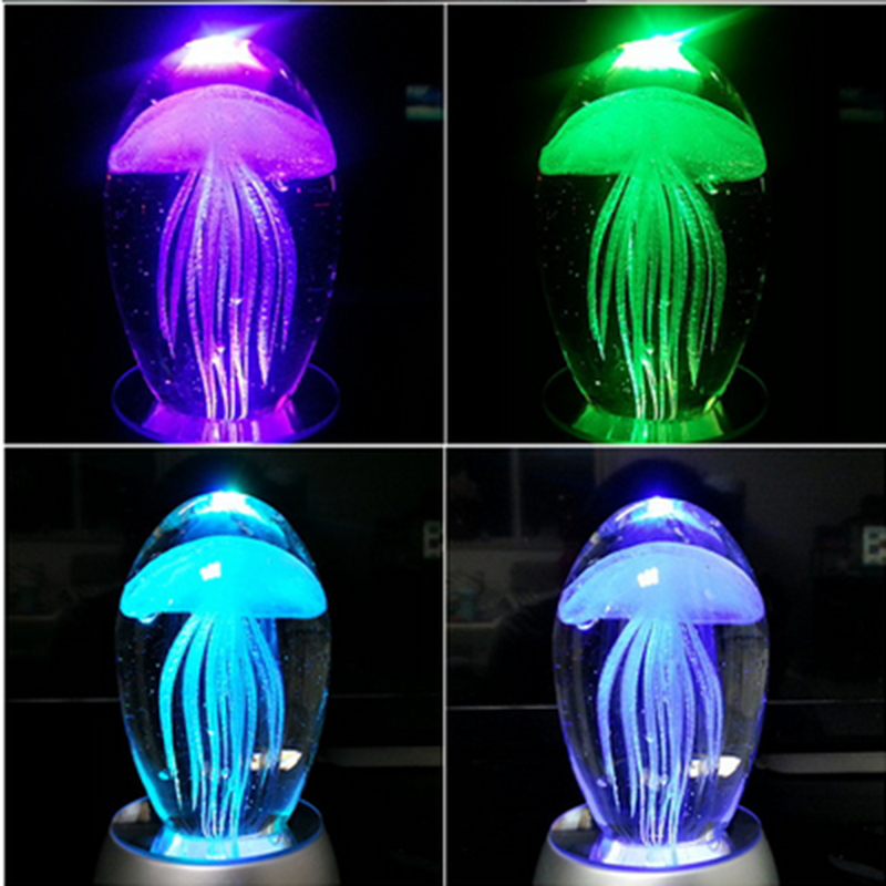 colored glaze home decoration glass crafts small night light table lamp lovers wedding girl friend gift luminous jellyfish
