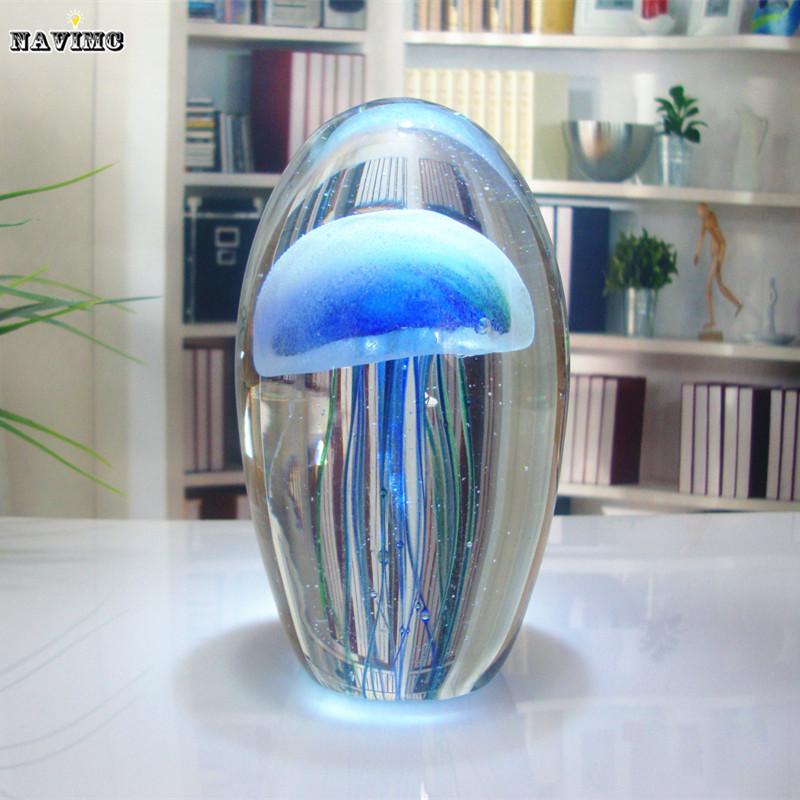 colored glaze home decoration glass crafts small night light table lamp lovers wedding girl friend gift luminous jellyfish