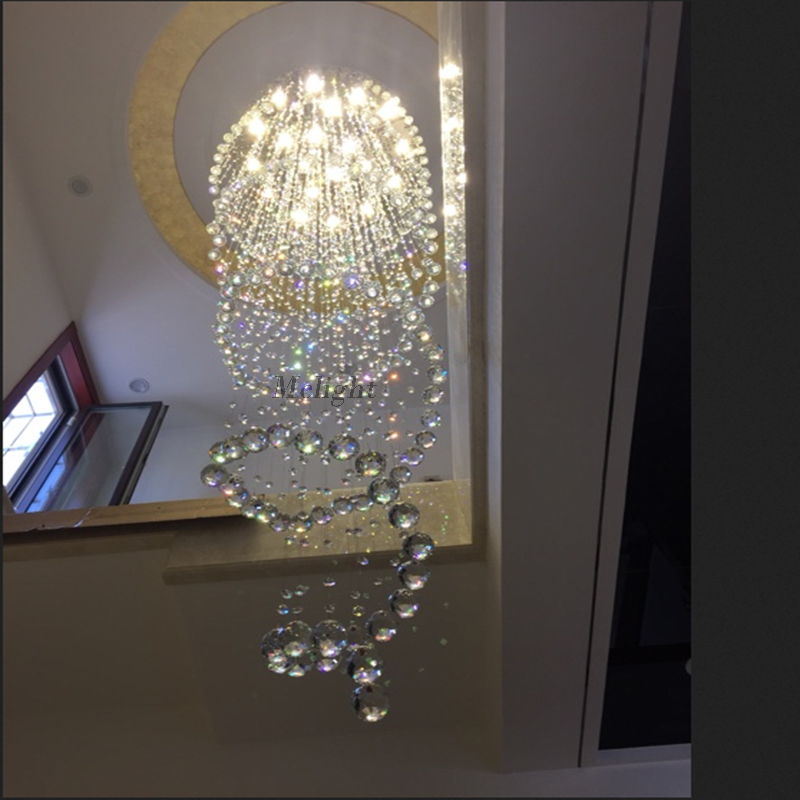 d100cm modern led spiral lustre large crystal chandelier light fixtures long stair light for staircase el foyer living room