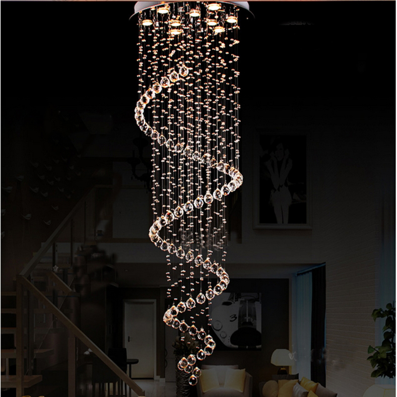 d60cm modern led spiral crystal ceiling light fixtures long stair light for staircase el foyer decoration